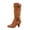 Brown, variant on Fesfesfes Fuzzy Boots for Women Middle Heel Belt Buckle Round Suede Solid Color High Winter US:7.5(40)