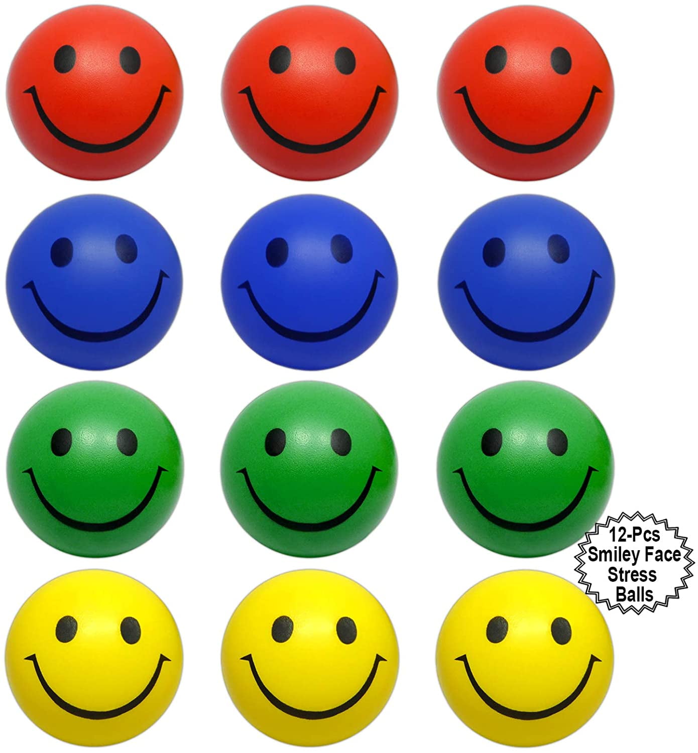schelp Aan de overkant woonadres Mega Pack of 12 Smiley Neon Stress Balls - Bright Assorted Tear Resistant  Hand Squeeze Balls For All!(12 Pack Mix Ver) - Walmart.com