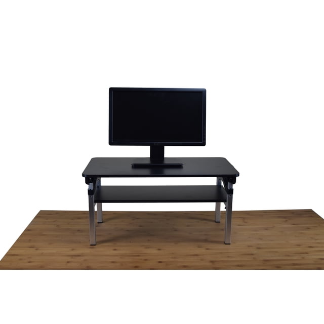 LIFT Tall Adjustable Height Computer Monitor Stand for Sitting & Standing Desk. Ergonomic on-desk desktop riser organizer with storage shelf sturdy stable pc, Black