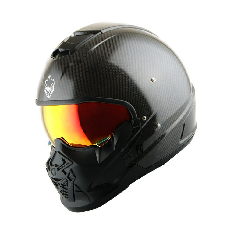 carbon fiber dot motorcycle helmets Martian Genuine Real Carbon Fiber Motorcycle Open Face Helmet Hb-b2 Glossy Carbon Black + Golden Lens, DOT Approved
