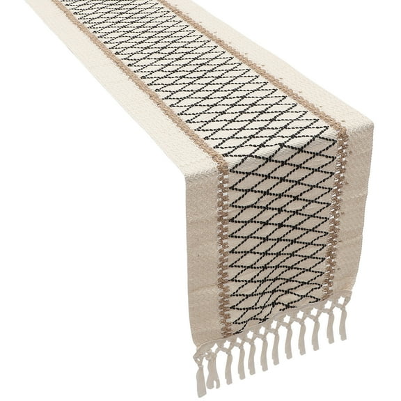 FRCOLOR Black Cotton Linen Table Runner with Tassel for Decoration Perfect for Farmhouse Tables 18x90 inches