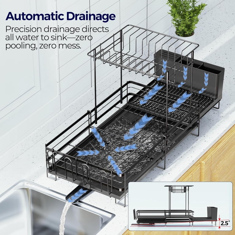 Delamu Large Expandable Dish Drying Rack, Black photo 7