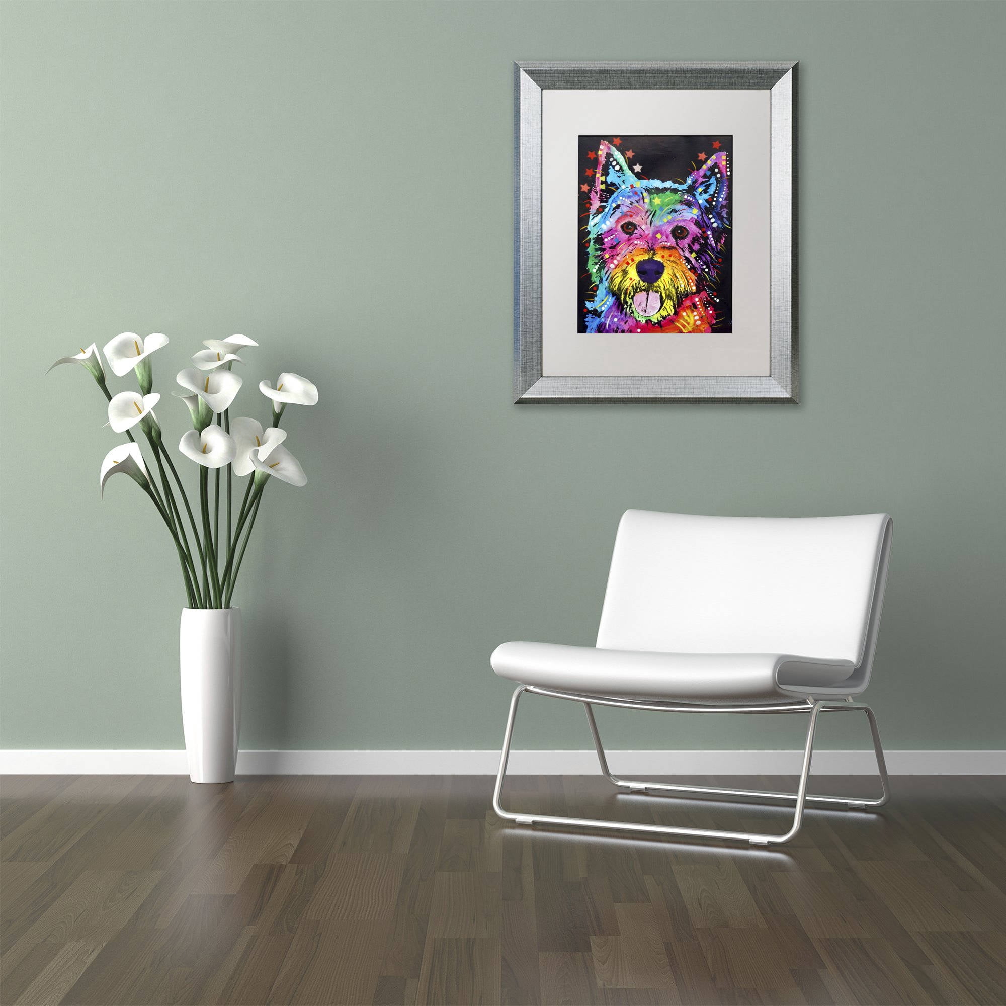 Trademark Fine Art "Westie" Canvas Art by Dean Russo, White Matte, Silver Frame