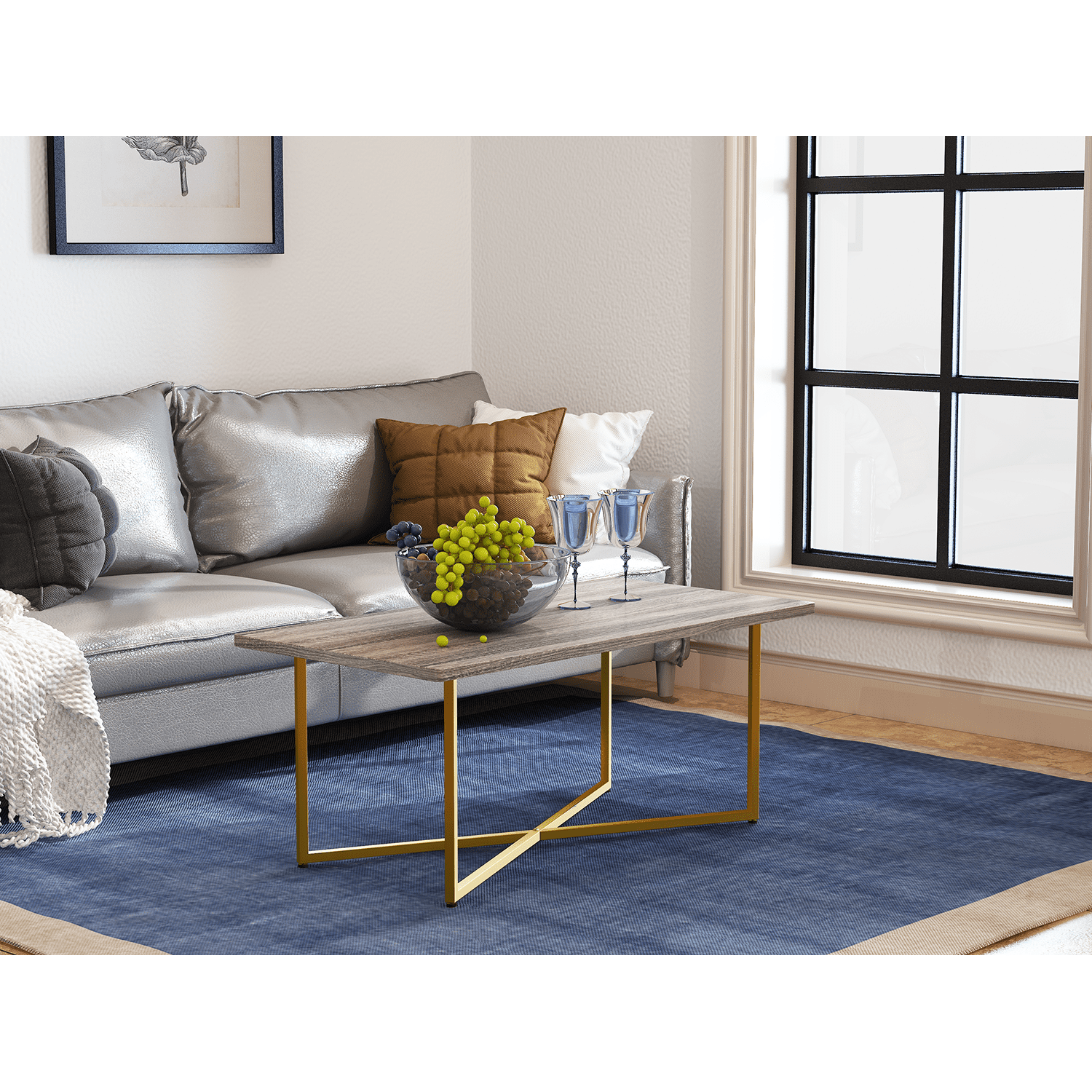 Kadyn Coffee Table, Wood Coffee Table for Living Room, Rectangular Coffee Table with Non-Slip Feet, Golden White Kadyn Coffee Table, Wood Coffee Table for Living Room, Rectangular Coffee Table with Non-Slip Feet, Golden White