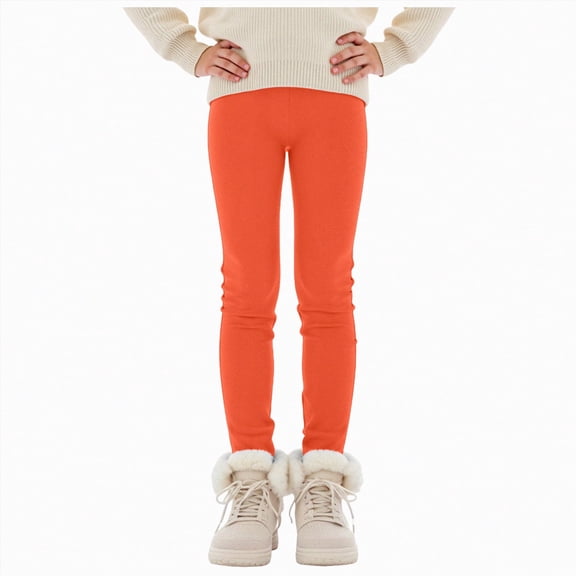 Yindaity Girls' Leggings Girls Cotton Leggings Pants Full Length Basic Leggings Stretchy Legging Footless Tight Pants(Orange,13-14 Years)