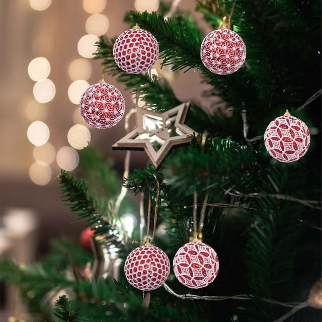mfyjkho Bolas de encaje para adornos navideños, de plástico irrompible, para colgar en el árbol, fiestas y el hogar. Juego de 9 unidades, 3,6 pulgadas de diámetro.
