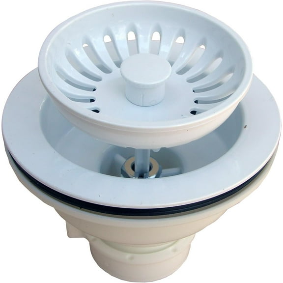 Lasco Fittings Kitchen Sink Basket Strainer Assembly, Heavy Duty PVC - 4.5 x 4.5 x 3.4, White