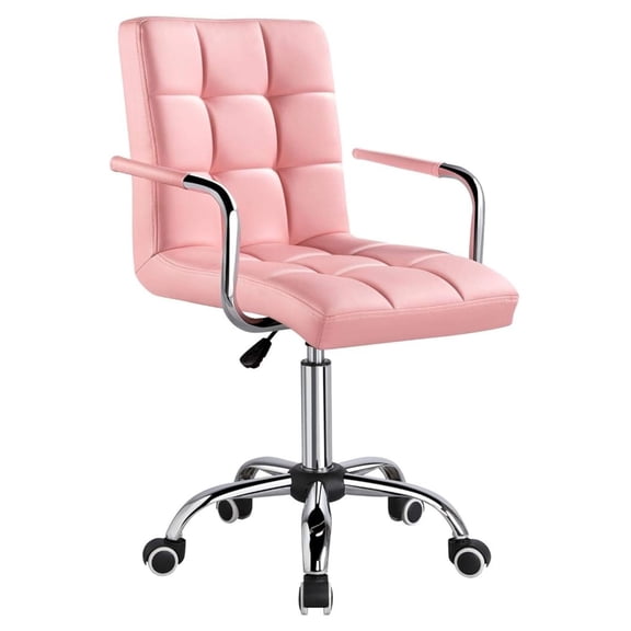 Modern PU Leather Desk Office Chairs with Wheels/Armrests Height Adjustable Home Computer Executive Chair on Wheels 360° Swivel, Pink
