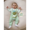 thumbnail image 6 of Baby Boy's Clothing Sets Fashionable Long Sleeve Striped Romper with Embroidered Overalls and Hat 3Pcs Outfits, 6 of 9