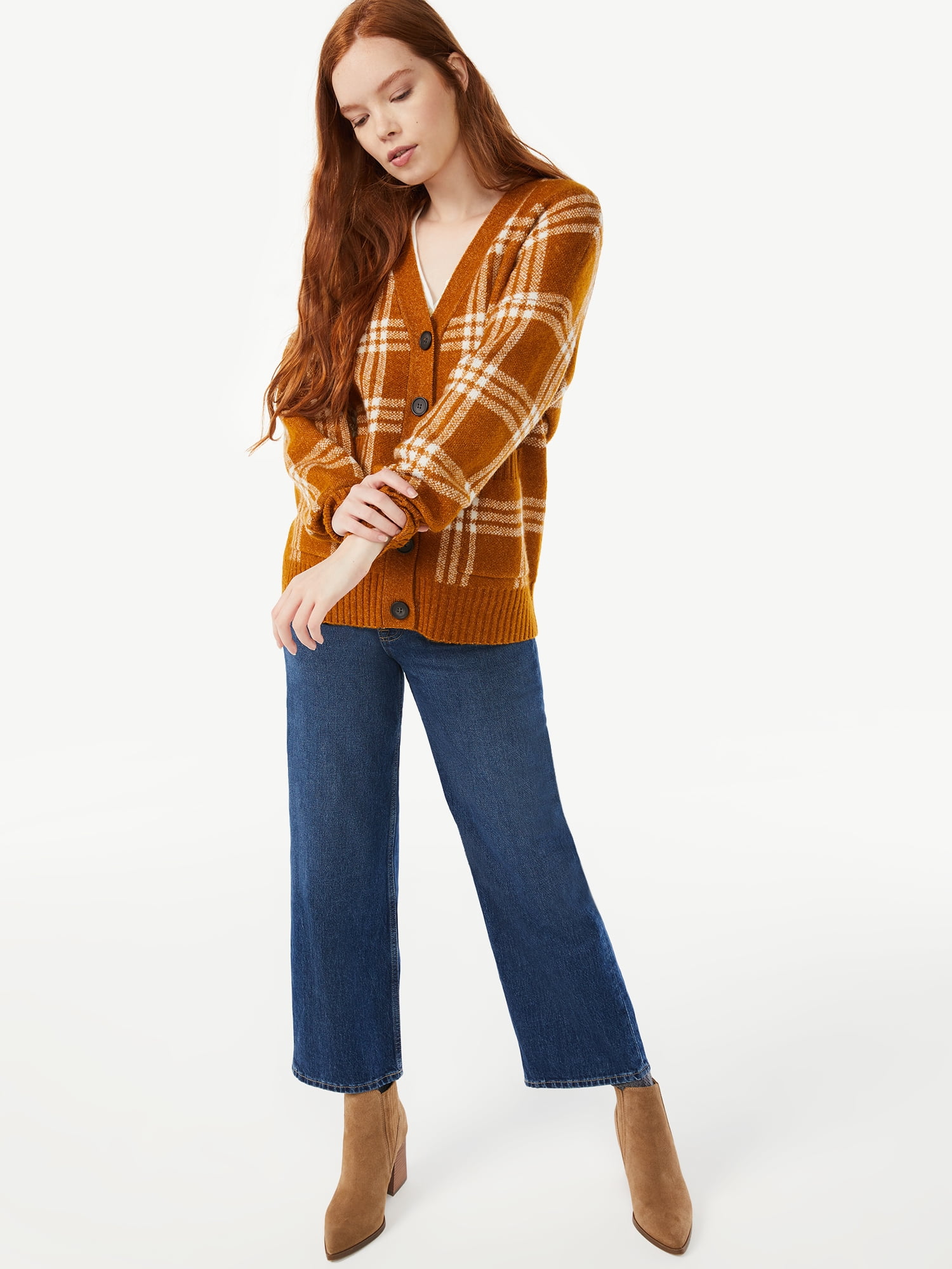 Grandpa Plaid Fuzzy Cardigan - Walmart 