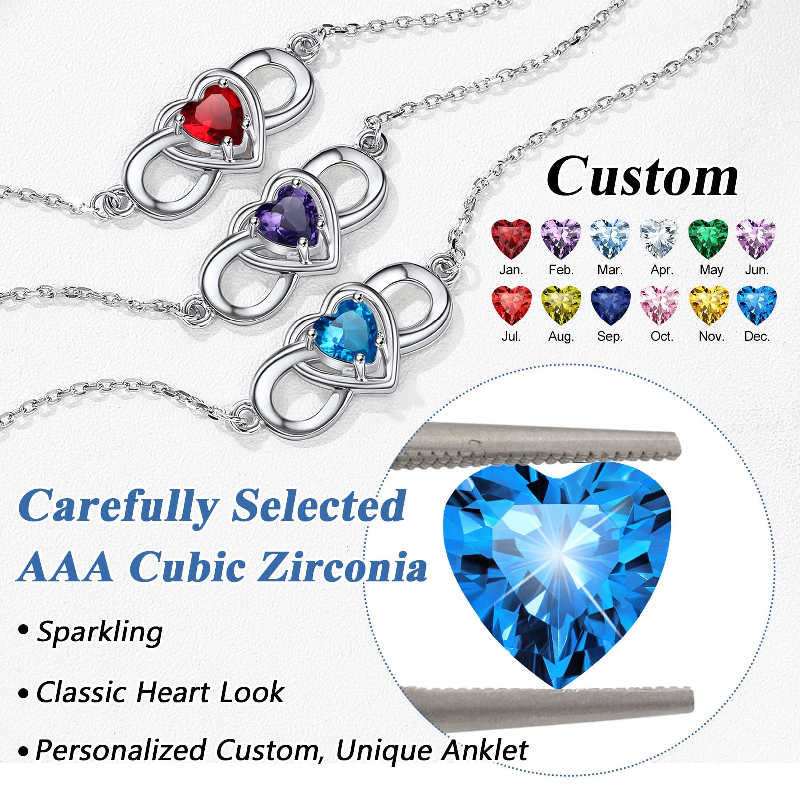 Silvora Sterling Silver Ankle Bracelet Women June Heart Birthstone Infinity Anklets Summer Beach Jewelry Gift for Wife Mother Daughter