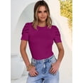 thumbnail image 4 of ANRABESS Women Puff Short Sleeve Crewneck Dressy Casual Tops Summer Fitted Ribbed Knit Trendy Work Shirts 2026 Spring Clothes Fuchsia Medium, 4 of 10