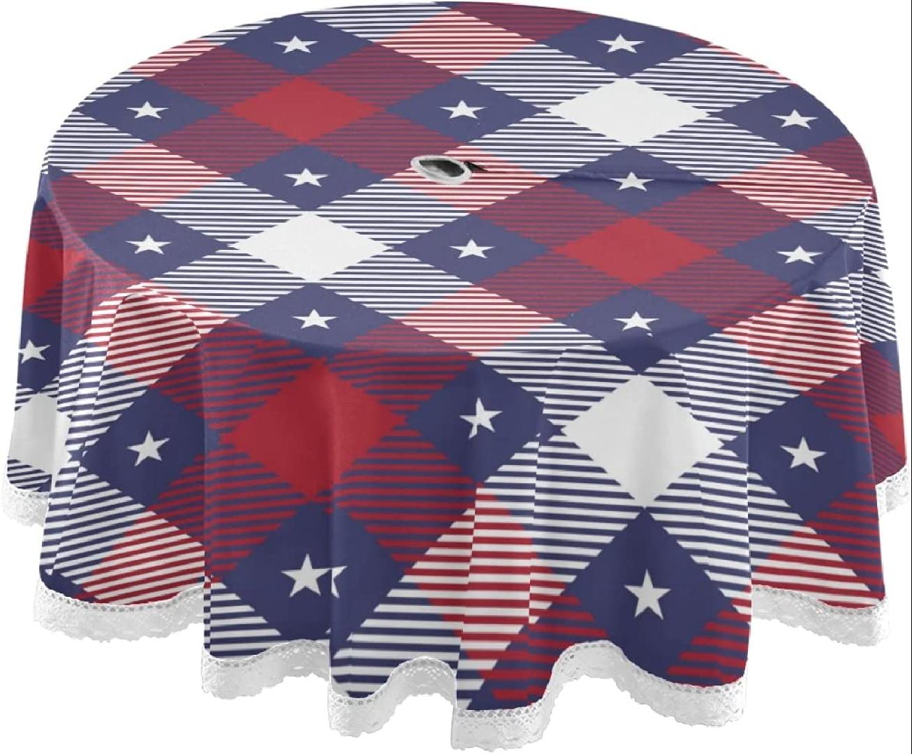 American Stars Strips Grid Outdoor Tablecloth Patriotic 4Th July