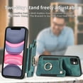 thumbnail image 5 of Nalacover For iPhone 11 Case Ring Holder Kickstand with Credit Card Holder, Back Flip Premium Leather Magnetic Clasp Removable Wirst Hand Strap Cover For iPhone 11, Green, 5 of 8