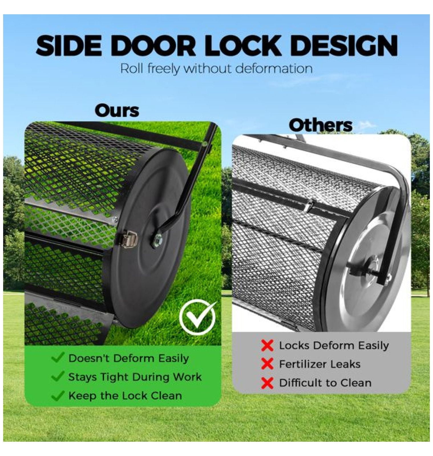 24 inch Compost Spreader for Lawn, Garden Peat Moss with Double Side Latches, Powder Coated Steel Mesh Basket for Topdressing & Seedling, Black