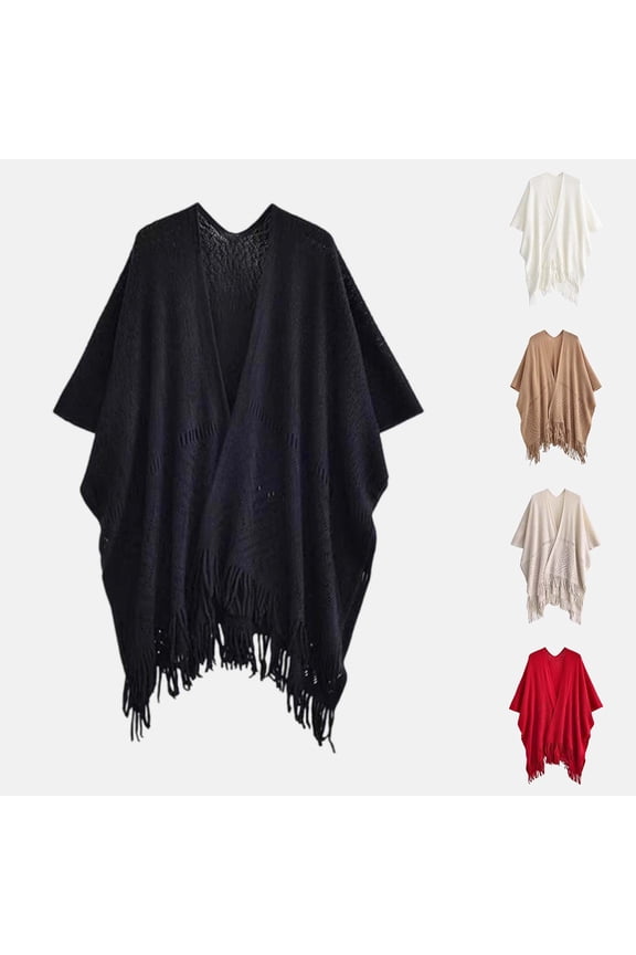 Shawl Wraps for Women,Long Plus Size Knitted Shawl with Tassels,Oversized Winter Cape Cloak and Neck Warmer,Thick Warm Wrap for Cold Weather(Black)