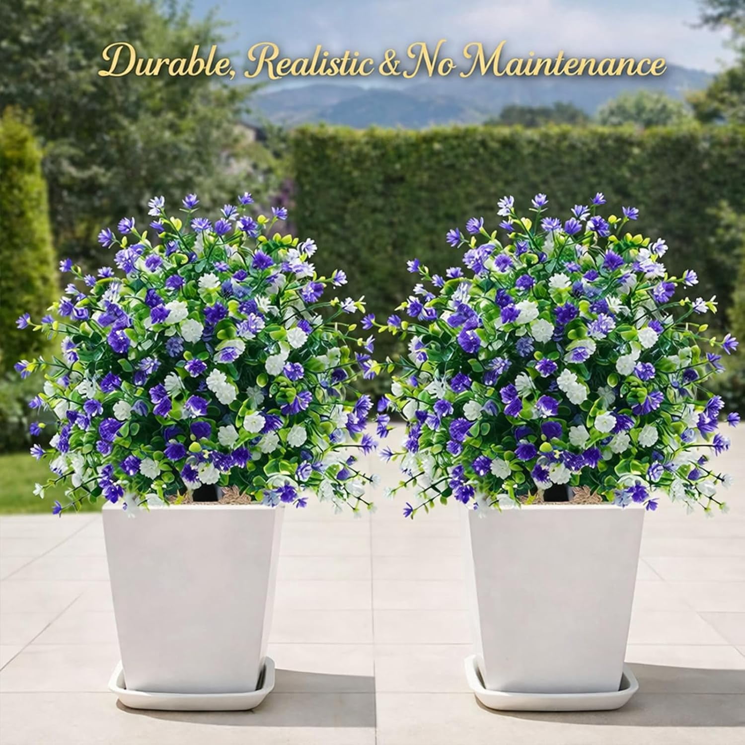 Artificial Potted Trees with Ground Stakes, UV Resistant Outdoor Faux Camellia Plants, Lifelike Artificial Flower Potted Shrubs for Front Porch, Patio, Garden & Yard Decor (#C*1)
