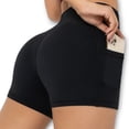 thumbnail image 4 of Women's V-Cross Front Wide Band Stretchy Side Pocket Detail Biker Shorts-X Large, Black, 4 of 6
