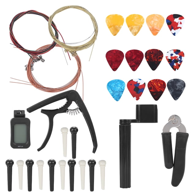 Guitar Accessories Kit Tuner Strings Changing Cutter Winder Capo Pins Picks Combo Tool