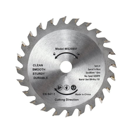 

Docooler Wood TCT Wood Cutter 3-3/8inch (85mm) 24- Carbide Circular Alloy Steel for Woodworking Wood Cutting 1-1/16 (27mm) Arbor (& 10mm)