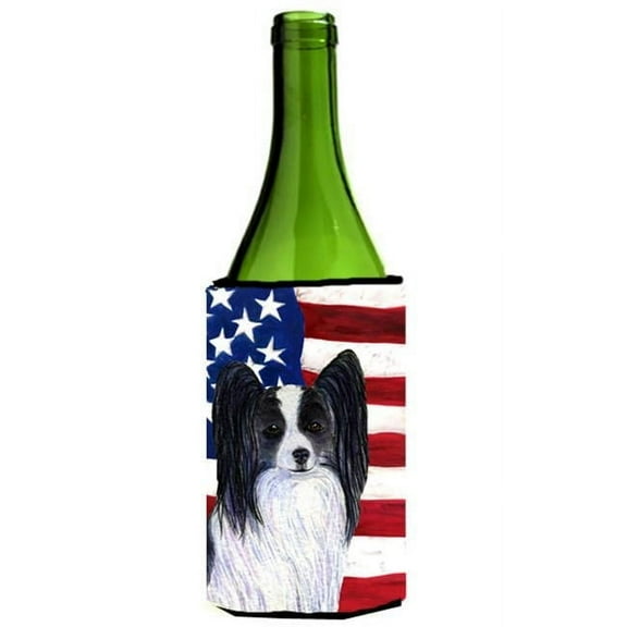 Usa American Flag With Papillon Wine Bottle   Hugger - 24 oz.