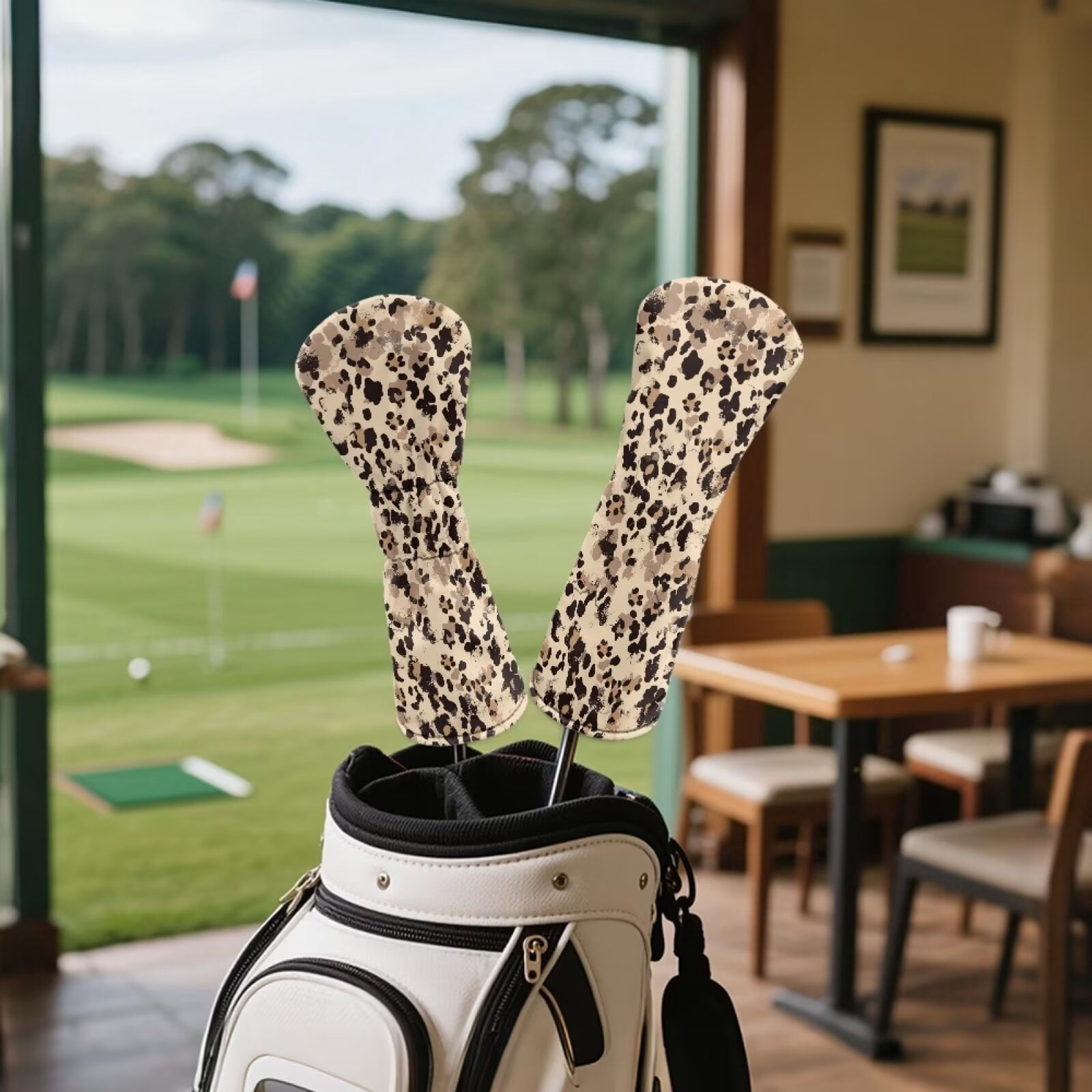 Uorisanigo Golf Club Head Cover PU Leather Brown Cow Leopard Print Headcovers 3 Pcs Set Includes Driver Headcover Fits Drivers, Golf Fairway Wood Headcover and Hybrid Head Cover