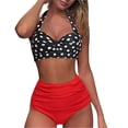 thumbnail image 1 of Women Vintage Swimsuit Two Piece Retro Halter Ruched High Waist Print Bikini Set, 1 of 5