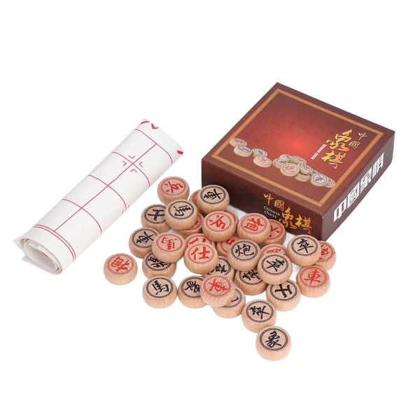 Chinese Xiangqi Set, Chinese Chess Set Beechwood Improve Logic Interactive with PU Leather Chessboard for Home Play