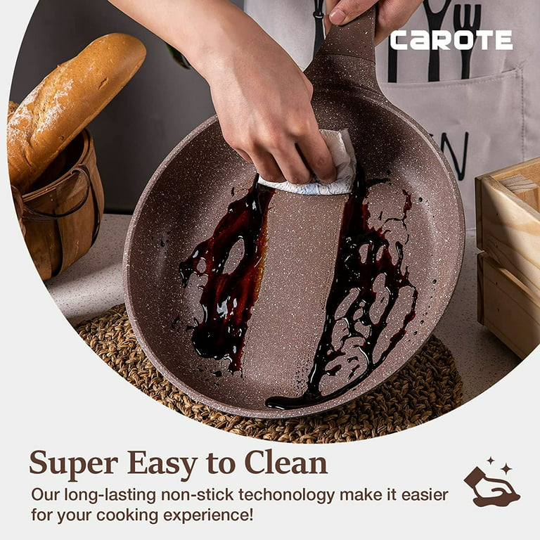 Carote Nonstick Granite Cookware Sets, 10 Pcs Pots and Pans Set, Non Stick Stone Kitchen Cookware Set with Frying Pans(Granite, Induction Cookware)