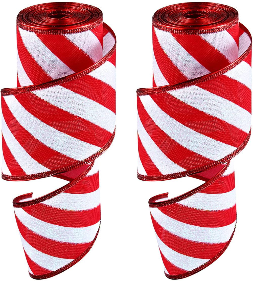 Large 10" Hand Made Bow Wired Christmas Red Candy Cane Peppermint Holiday 