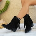 thumbnail image 5 of Viluyesy Womens Mid-Calf Boots, Fashion Tassel Pointed Toe Chunky Heels Wide Calf Western Cowboy Boots Black, 5 of 9
