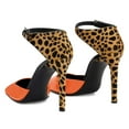 thumbnail image 4 of XYD Women Fashion Square Close Toe Pumps Ankle Strap D'Orsay Leopard Print Stiletto High Heel Sandals Club Event Shoes Size 13 Orange, 4 of 4