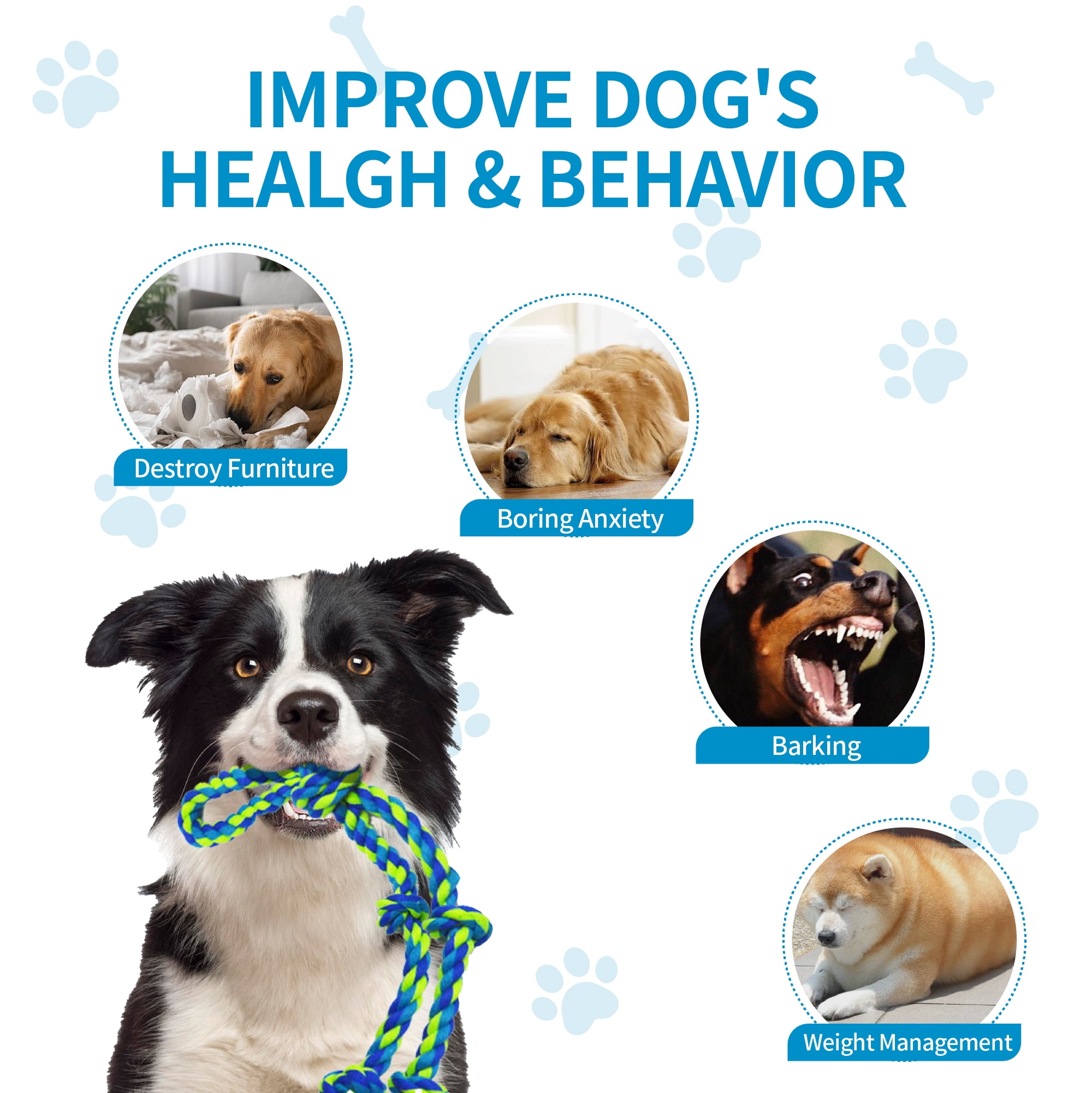 Dog Rope Toys 3-Pack for Aggressive Chewers, Tough Dental Chew & Tug of War Toy for Large Dogs