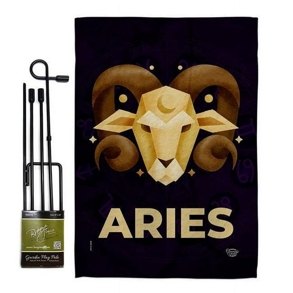 Ornament Collection GS190023-BO 13 x 18.5 in. Aries Garden Flag Set for Interests Zodiac Double-Sided Decorative Vertical Flags & House Decoration Banner Yard Gift