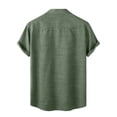 thumbnail image 3 of Mens Shirts Gifts for Men Men's Spring Summer Casual Linen Solid Color Short Sleeve Shirt Loose Turn-down Collar Shirt Green Linen L, 3 of 3