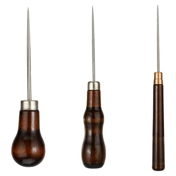 3 Pcs Awl Tool Set Leather Scratch Awl Tool Stitching Sewing Awl with Wooden Handle Piercing Awl Needle Tools