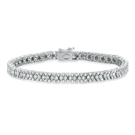 Dazzlingrock Collection 1.00 CT Round Diamond Illusion Tennis Bracelet for Women, Sterling Silver