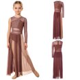 thumbnail image 6 of Miutii Kids Girls Lyrical Dance Dress Rhinestone color Block Leotard with Sheer Mesh Split Skirt Dance Clothes Dusty Pink 16, 6 of 7