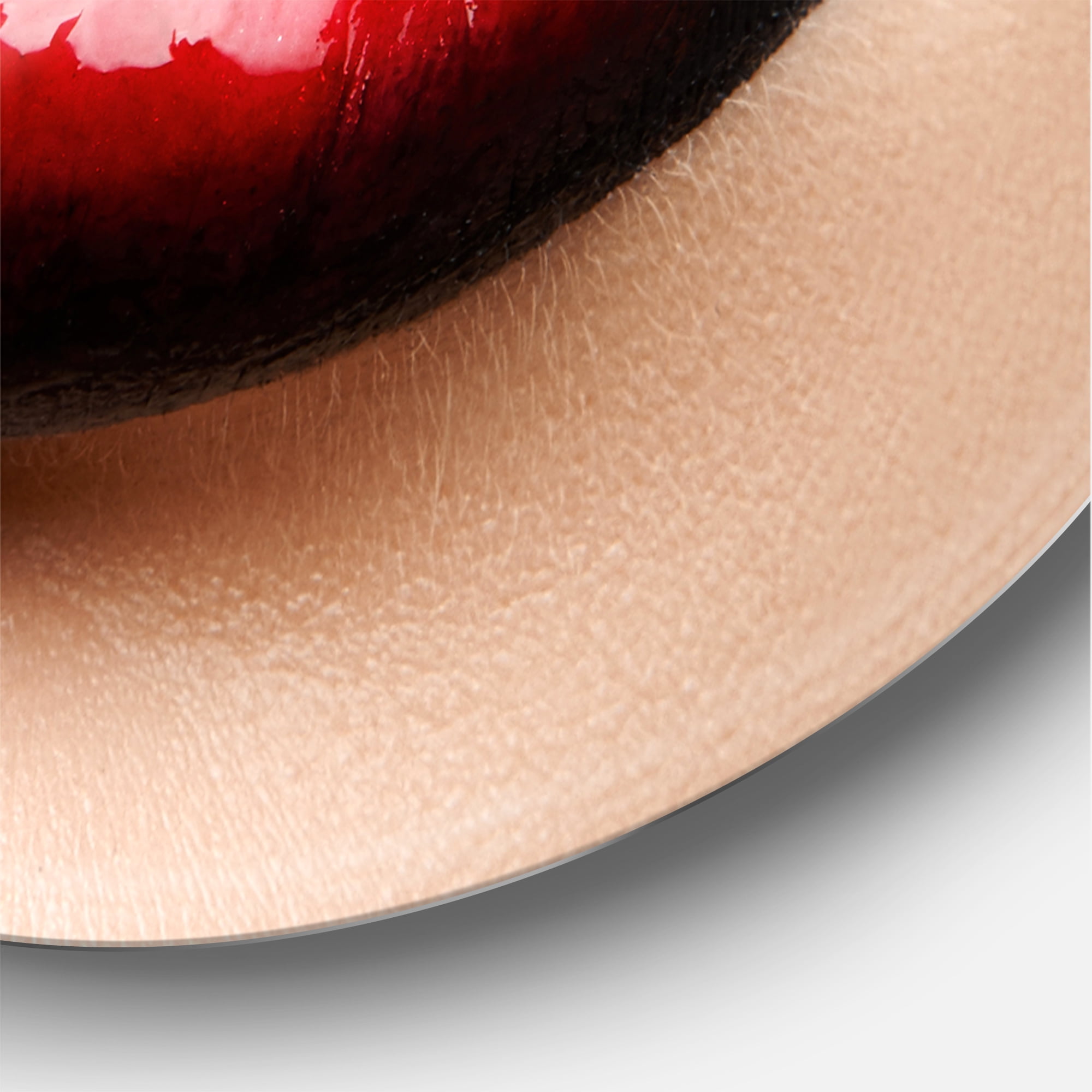 Designart 'Woman Lips With Red and Black Lipstick' Modern Circle Metal Wall Art 11x11 - Disc of 11