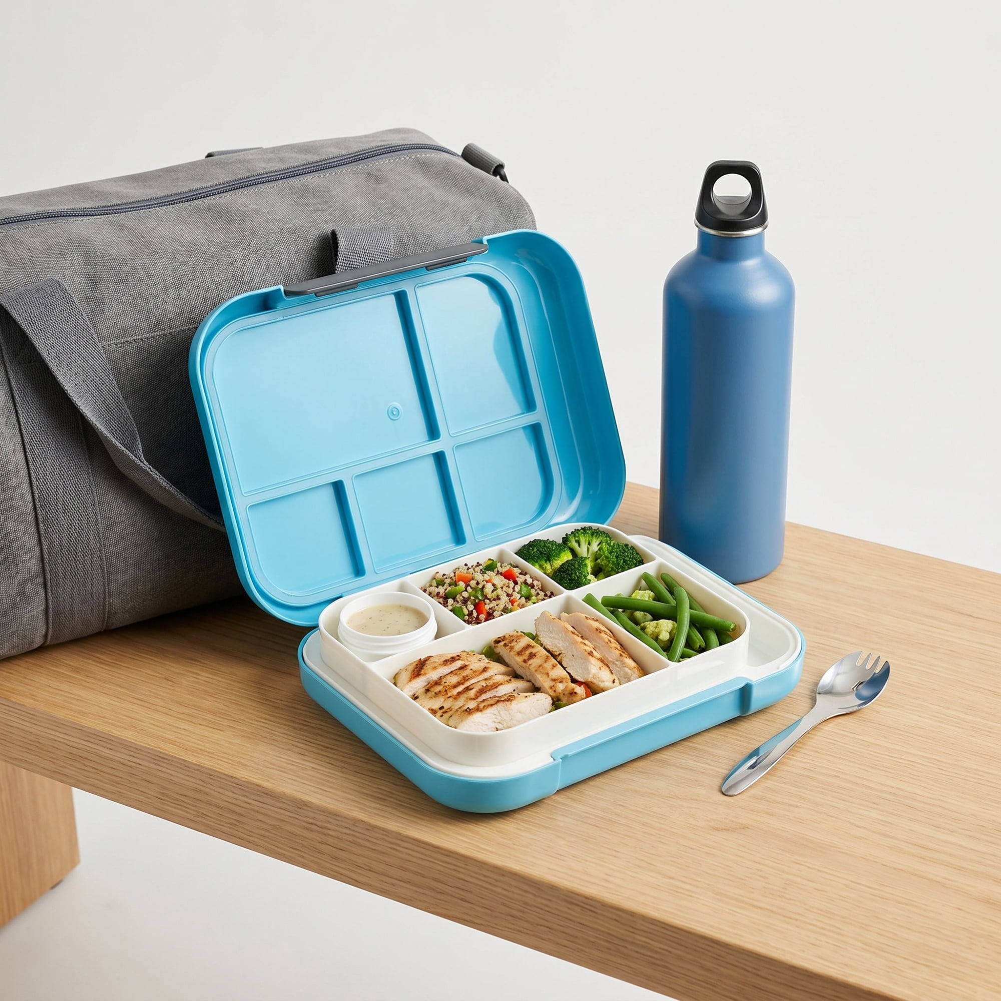Unique Bargains 3-Compartment Leak-Proof Meal Lunch Bento Box Blue