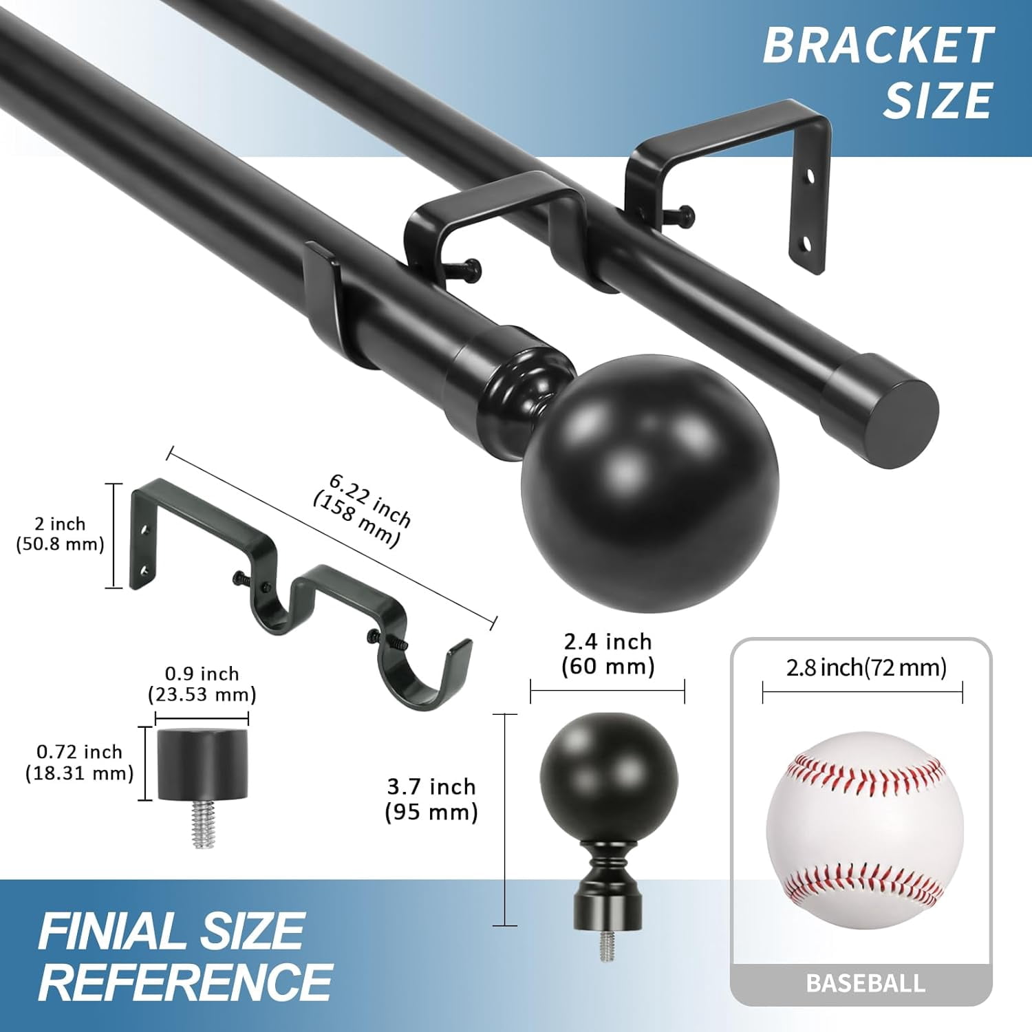 Urbanest Adjustable Double Curtain Rod Set Steel Ball Manhattan Finials – 1″ Front & 3/4 Back Rod With Antique Brass Rod, 84–120 Inches