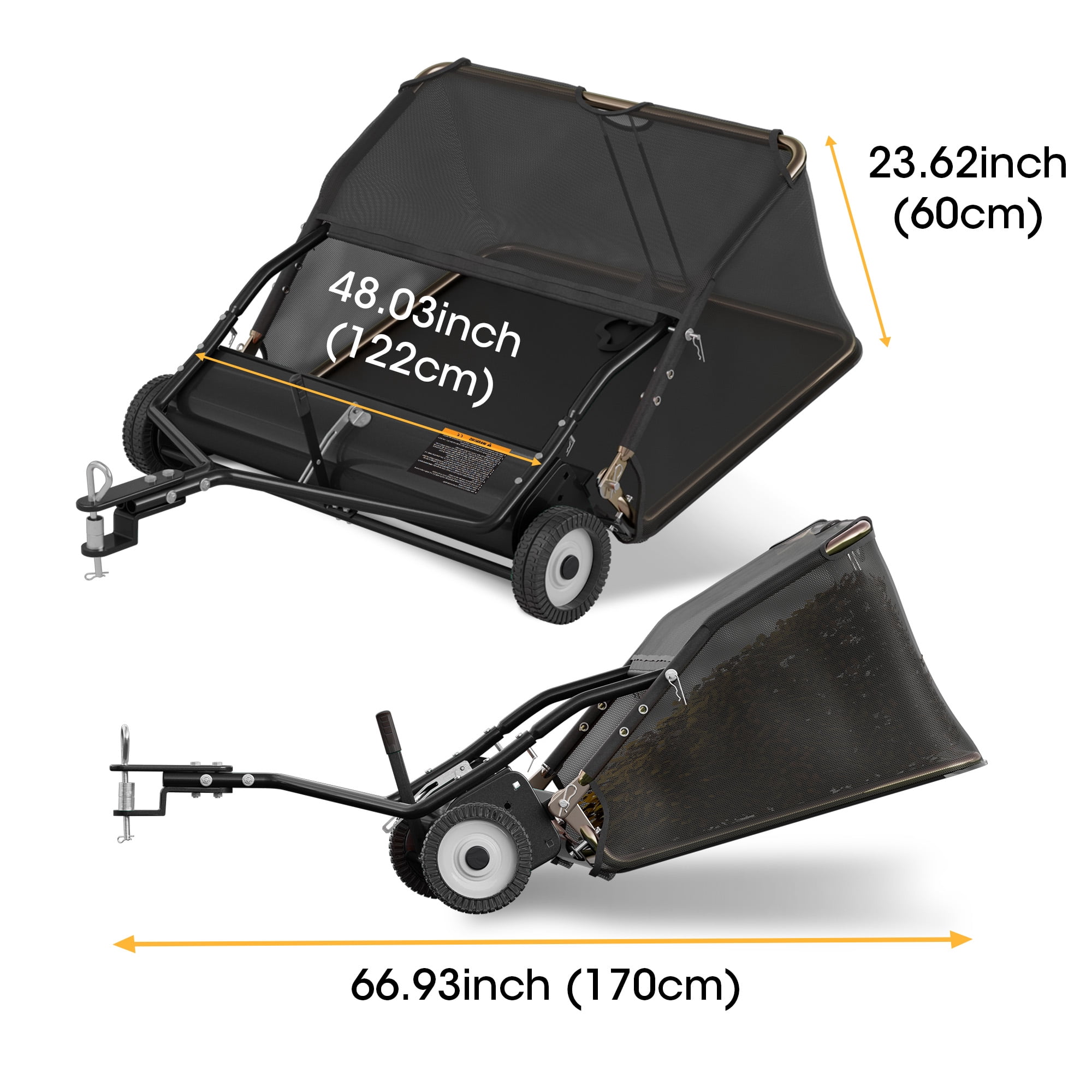 48" Tow Behind Lawn Sweeper Leaf Collector Sweeper for Lawn 25.16 Cu.ft Capacity