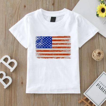 

kpoplk Tshirt Kids Toddler Kids Baby Girls Boys 4th Of July Summer Short Sleeve Independence Short Sleeve Shirts For Toddler(White)