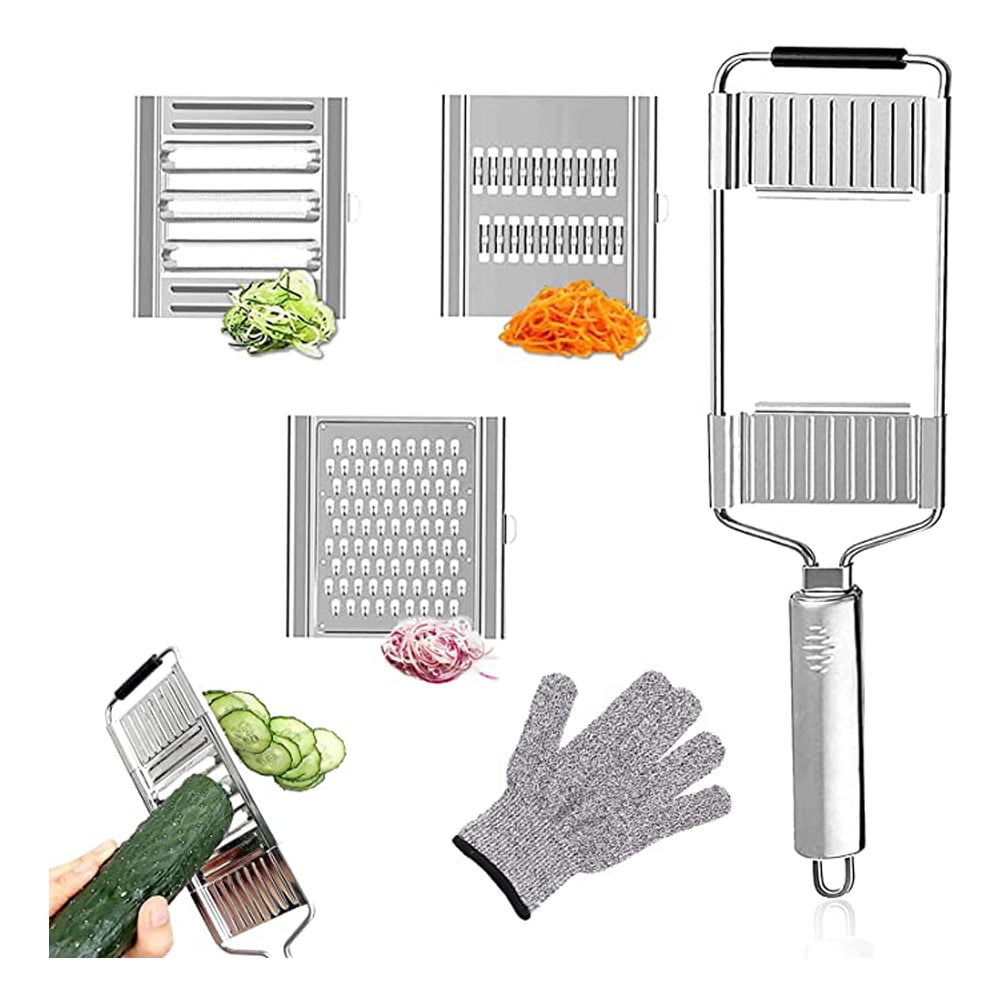 Long Handle Hand Chopper Grater with Detachable Blade& Gloves  Multifunctional Stainless Steel Vegetable Cutter Manual Vegetable Slicer  Kitchen Tool 