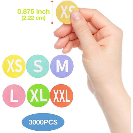 8 Inch Size Sticker 3000 Pieces Clothing Size Sticker Labels 7/8 Inch Colorful Coded ...