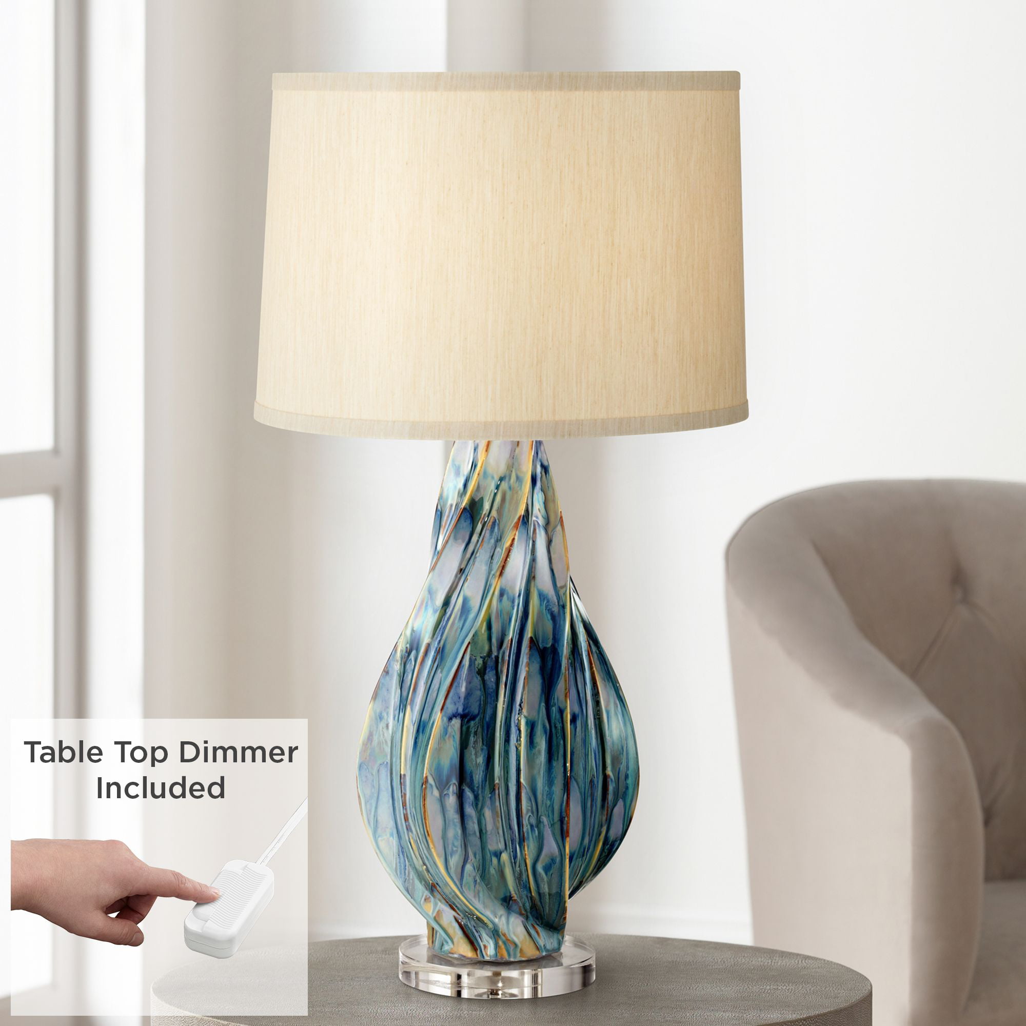 Possini Euro Design Contemporary Table, Teal Blue Table Lamp Shade