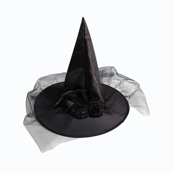 Odeerbi Kids Boys Girls Halloween Witch Hat Rose Tulle Wide Brim Pointed Tall Hat Party Dress Up Accessory