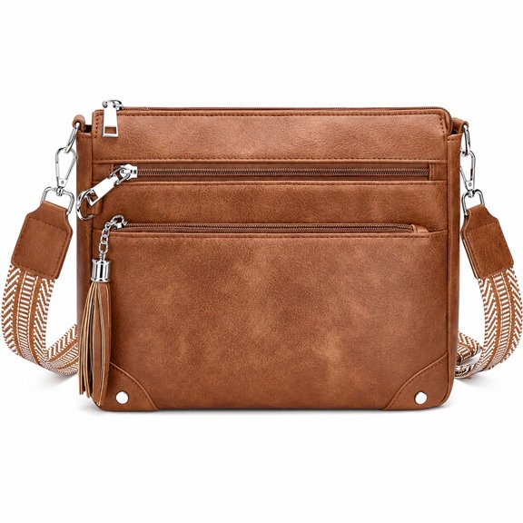 Carlikeit Women's Crossbody Bag with Lock-Ring Zipper, 7 Pockets, 8 Card Slots, Adjustable Strap and 11-Inch Tablet Fit