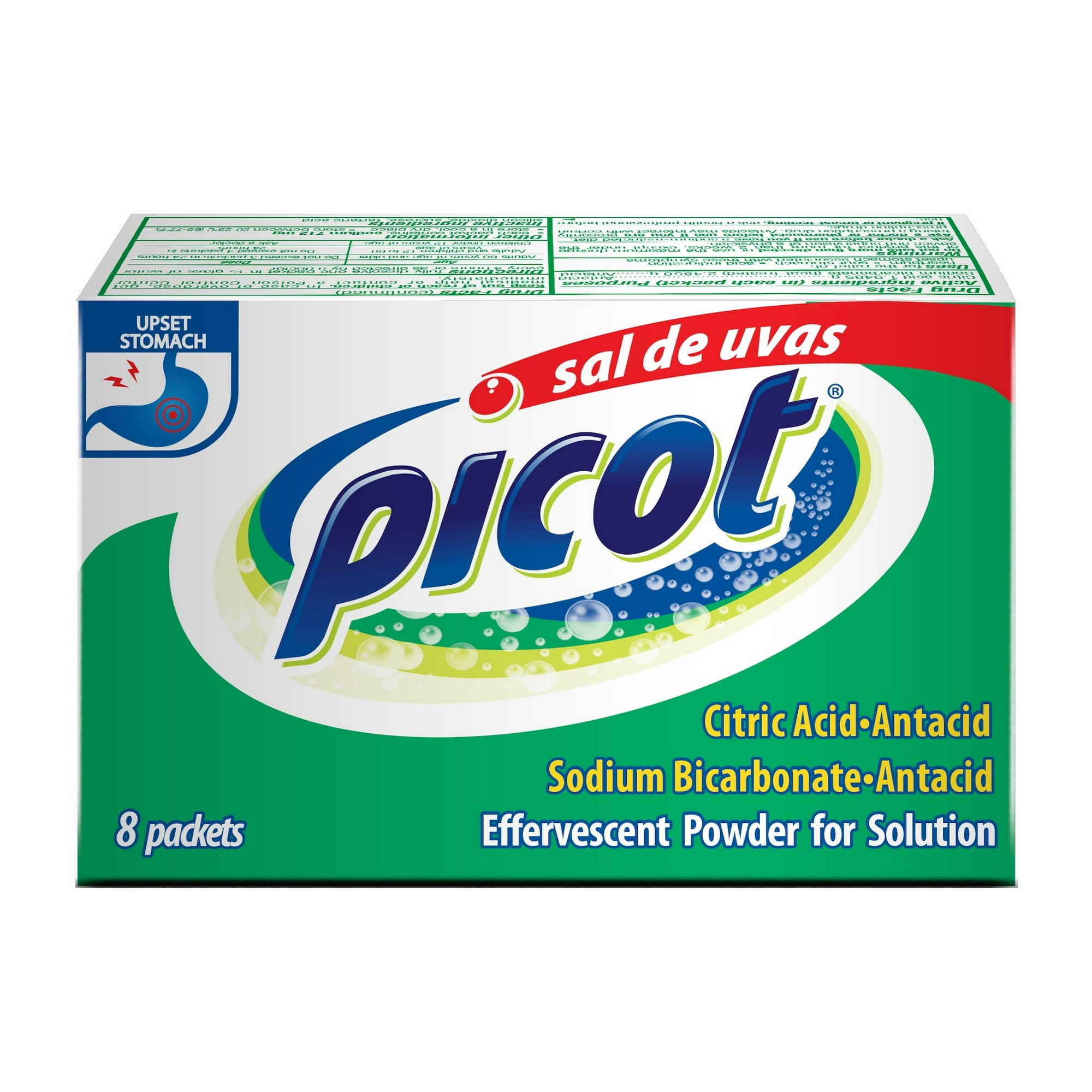 Sal De Uvas Picot Effervescent Antacid Powder Solution for Indigestion, 8 Count