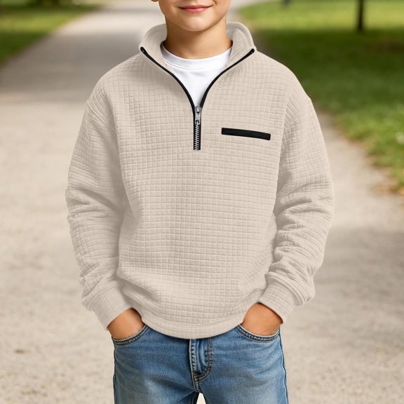 Sakuulaan Boys Quarter Zip Sweatshirt Mock Neck Textured Knit Casual Long Sleeve Jacket